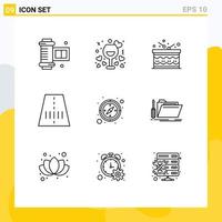 Pack of 9 creative Outlines of gps compass celebration transport road Editable Vector Design Elements