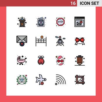 Pictogram Set of 16 Simple Flat Color Filled Lines of message alert board page inbox Editable Creative Vector Design Elements