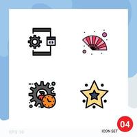 Editable Vector Line Pack of 4 Simple Filledline Flat Colors of app administrator development hand fan manager Editable Vector Design Elements