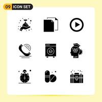 Set of 9 Commercial Solid Glyphs pack for devices automation video services communication Editable Vector Design Elements