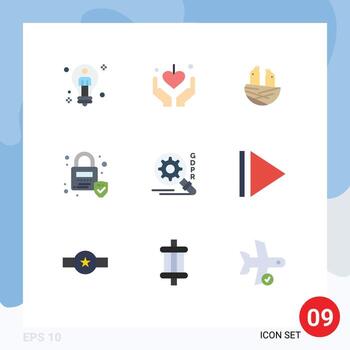 9 User Interface Flat Color Pack of modern Signs and Symbols of search security mother locked spring Editable Vector Design Elements
