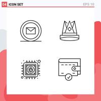 Set of 4 Modern UI Icons Symbols Signs for development achievement web empire chip Editable Vector Design Elements