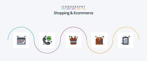 Shopping And Ecommerce Line Filled Flat 5 Icon Pack Including shipping. list. groceries. check. return vector