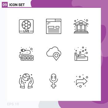 Pictogram Set of 9 Simple Outlines of map socket page hardware building Editable Vector Design Elements