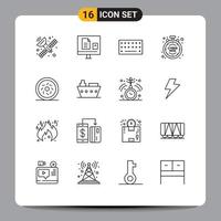 paquete de iconos de vector de stock de 16 signos y símbolos de línea para elementos de diseño de vector editables de descuento de tiempo de hardware de donut dulce