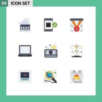 Pack of 9 creative Flat Colors of laptop computer device web promotion Editable Vector Design Elements