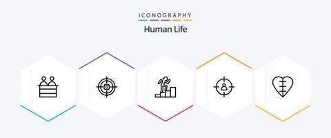 Human 25 Line icon pack including heart shape. target. resources. management. business vector