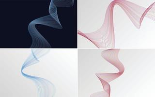 Set of 4 geometric wave pattern background Abstract waving line vector