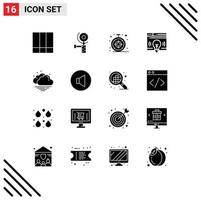 Universal Icon Symbols Group of 16 Modern Solid Glyphs of sound warm compass cloud webpage Editable Vector Design Elements