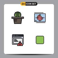 Pack of 4 creative Filledline Flat Colors of cactus webpage movie premiere box Editable Vector Design Elements