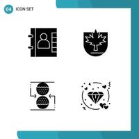 4 Thematic Vector Solid Glyphs and Editable Symbols of book effective security shield diamond Editable Vector Design Elements