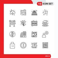 Set of 16 Modern UI Icons Symbols Signs for gong rewind destination left candle Editable Vector Design Elements