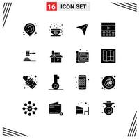 Pack of 16 creative Solid Glyphs of law interface arrow hero communication Editable Vector Design Elements