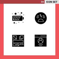 Pack of 4 Modern Solid Glyphs Signs and Symbols for Web Print Media such as battery design energy scary web Editable Vector Design Elements