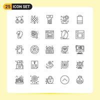 25 User Interface Line Pack of modern Signs and Symbols of mind energy nut power battery Editable Vector Design Elements