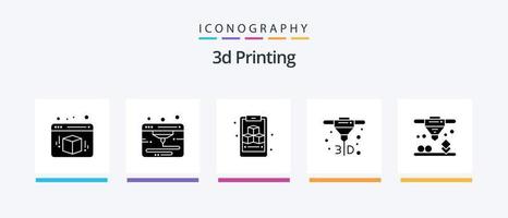 Paquete de iconos de glifo 5 de impresión 3d que incluye. sinterizado por láser. cubo. directo. sinterización directa de metal por láser. diseño de iconos creativos vector