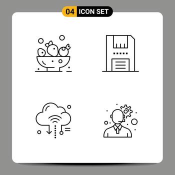 Modern Set of 4 Filledline Flat Colors and symbols such as berries iot devices floppy cloud Editable Vector Design Elements