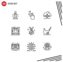 conjunto de 9 iconos de interfaz de usuario modernos signos de símbolos para computadora portátil hasta tecnología inteligente elementos de diseño vectorial editables en la nube vector