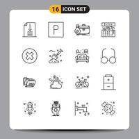 Universal Icon Symbols Group of 16 Modern Outlines of delete sound case module connection Editable Vector Design Elements