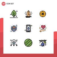 paquete de iconos vectoriales de stock de 9 signos y símbolos de línea para pensar en el diseño gráfico del mar cancelar elementos de diseño vectorial editables vector