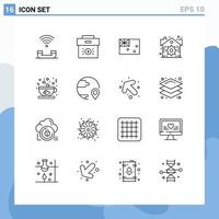 16 Universal Outlines Set for Web and Mobile Applications coffee real economy estate country Editable Vector Design Elements