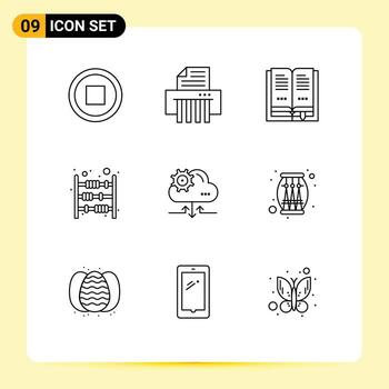 Mobile Interface Outline Set of 9 Pictograms of arrow setting open cloud money Editable Vector Design Elements
