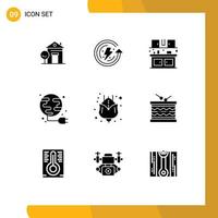 Modern Set of 9 Solid Glyphs and symbols such as present globe cook power energy Editable Vector Design Elements