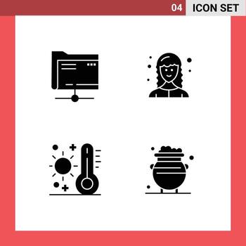 Modern Set of 4 Solid Glyphs and symbols such as folder hot storage female web developer thermometer Editable Vector Design Elements