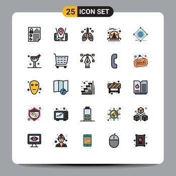 25 User Interface Filled line Flat Color Pack of modern Signs and Symbols of jungle camping technology camp lung Editable Vector Design Elements