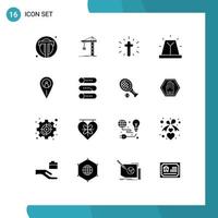 Set of 16 Commercial Solid Glyphs pack for siren bell constructing alert cross Editable Vector Design Elements