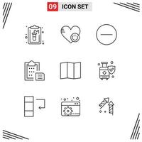 Stock Vector Icon Pack of 9 Line Signs and Symbols for location paper like interface clipboard Editable Vector Design Elements