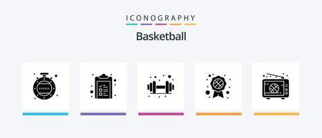 Basketball Glyph 5 Icon Pack Including tv. live. gym. basketball. recognition badge. Creative Icons Design vector