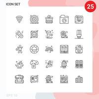Pack of 25 Modern Lines Signs and Symbols for Web Print Media such as design blueprint blueprint designing cack restore folder Editable Vector Design Elements