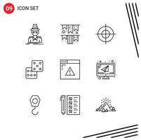 Set of 9 Modern UI Icons Symbols Signs for security gambling irish day dice target Editable Vector Design Elements