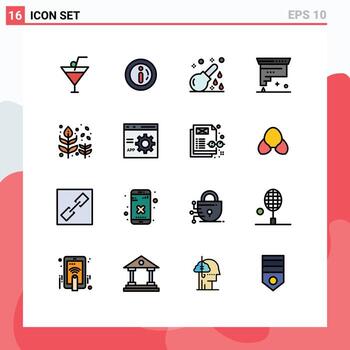 paquete de 16 líneas llenas de colores planos modernos, signos y símbolos para medios de impresión web, como elementos de diseño de vectores creativos editables de cartuchos de diseño de salud de desarrollo de otoño