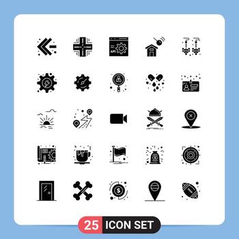 Set of 25 Commercial Solid Glyphs pack for drop house browser construction programming Editable Vector Design Elements
