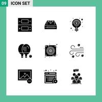 Set of 9 Modern UI Icons Symbols Signs for equipment activities delivery solution light bulb Editable Vector Design Elements
