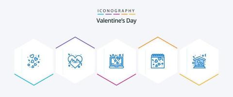Valentines Day 25 Blue icon pack including home. love. love. heart. romance vector