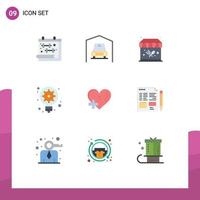 9 User Interface Flat Color Pack of modern Signs and Symbols of plus love park heart innovation Editable Vector Design Elements