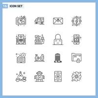 16 Universal Outlines Set for Web and Mobile Applications care goal vehicle target heart Editable Vector Design Elements