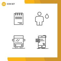 Pictogram Set of 4 Simple Filledline Flat Colors of notepad bus signature camp travel Editable Vector Design Elements