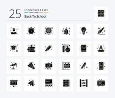 Back To School 25 Solid Glyph icon pack including education. back to school. geography. bell. back to school vector