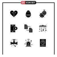 Set of 9 Commercial Solid Glyphs pack for archive money timer cell watch Editable Vector Design Elements