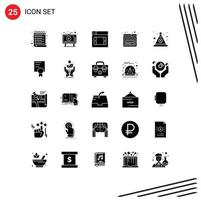 User Interface Pack of 25 Basic Solid Glyphs of day web screen page account Editable Vector Design Elements