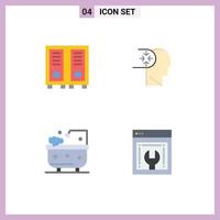 4 iconos planos universales establecidos para aplicaciones web y móviles educación baño desorden de lectura ducha elementos de diseño vectorial editables vector