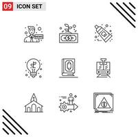 User Interface Pack of 9 Basic Outlines of quran light money leaves toothpaste Editable Vector Design Elements