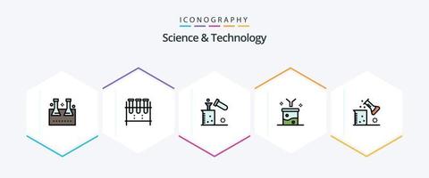 Science And Technology 25 FilledLine icon pack including science lab. chemical science. test tube. raw information. data filtering vector