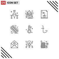 9 iconos creativos, signos y símbolos modernos del clima, archivo frío, documento, tableta, elementos de diseño vectorial editables médicos vector