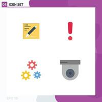 Set of 4 Commercial Flat Icons pack for browser gears education warning service Editable Vector Design Elements
