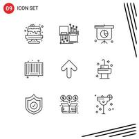 Pack of 9 Modern Outlines Signs and Symbols for Web Print Media such as up arrow business shopping product Editable Vector Design Elements